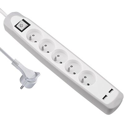 Electraline 35607 Steckdosenleiste mit 5 Steckdosen und 2 USB Decke Silikon Schutz gegen Stöße, grau, 2 m Electraline 35607 Steckdosenleiste mit 5 Steckdosen und 2 USB Decke Silikon Schutz gegen Stöße, grau, 2 m