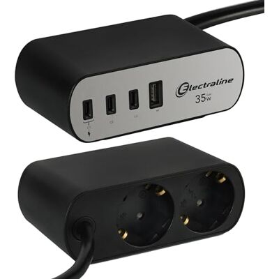 ELECTRALINE Büro-Steckdosenleiste - 2 Schuko + 4 USB ELECTRALINE Büro-Steckdosenleiste - 2 Schuko + 4 USB