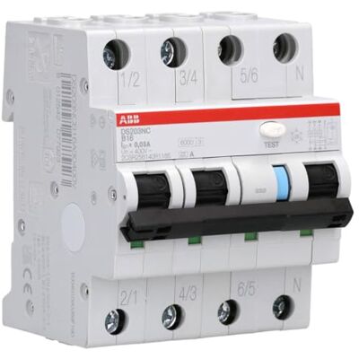 ABB DS203NCA-B16/0,03 FI/LS-Schalter RCBO 3P+N, Typ A, B 16A, 30mA Kombinierter Fehlerstromschutz und Leitungsschutzschalter 6kA Schaltvermögen 4TE Baubreite 2CSR256140R1165 ABB DS203NCA-B16/0,03 FI/LS-Schalter RCBO 3P+N, Typ A, B 16A, 30mA Kombinierter Fehlerstromschutz und Leitungsschutzschalter 6kA Schaltvermögen 4TE Baubreite 2CSR256140R1165