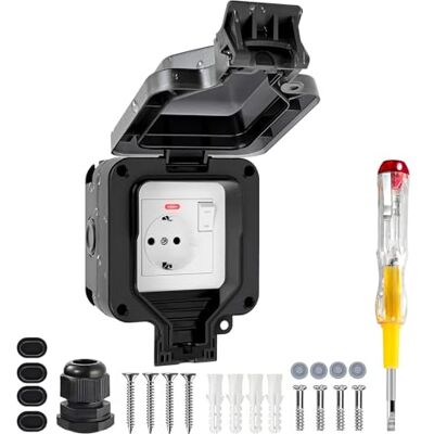 vonsera Außensteckdose Wasserdicht IP66 1-Fach, Steckdose Aufputz für Garten, Terrasse und Feuchträume, Aussensteckdose mit Anschluss-Set und Spannungsprüfer, IP-Schutz Schwarz vonsera Außensteckdose Wasserdicht IP66 1-Fach, Steckdose Aufputz für Garten, Terrasse und Feuchträume, Aussensteckdose mit Anschluss-Set und Spannungsprüfer, IP-Schutz Schwarz