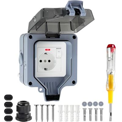 vonsera Außensteckdose Wasserdicht IP66 1-Fach, Steckdose Aufputz für Garten, Terrasse und Feuchträume, Aussensteckdose mit Anschluss-Set und Spannungsprüfer, IP-Schutz Grau vonsera Außensteckdose Wasserdicht IP66 1-Fach, Steckdose Aufputz für Garten, Terrasse und Feuchträume, Aussensteckdose mit Anschluss-Set und Spannungsprüfer, IP-Schutz Grau