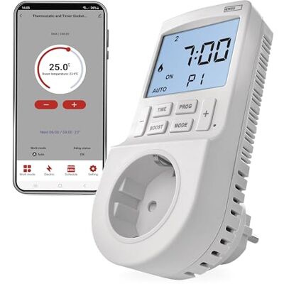 Emos GoSmart 2in1 Steckdosenthermostat und Zeitschaltuhr mit App Smart Home digitaler Raumtemperaturregler und Timer-Steckdose für Heizung und Kühlung erhöhter Berührungsschutz Typ F Schuko Emos GoSmart 2in1 Steckdosenthermostat und Zeitschaltuhr mit App Smart Home digitaler Raumtemperaturregler und Timer-Steckdose für Heizung und Kühlung erhöhter Berührungsschutz Typ F Schuko