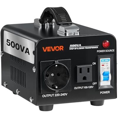 VEVOR Spannungswandler-Transformator, 500VA, Aufwärts-/Abwärtstransformator, Konvertierung von 110 V auf 220 V & von 220 V auf 110 V, mit US-, EU-Steckdose, Netzkabel, Schutzschalter VEVOR Spannungswandler-Transformator, 500VA, Aufwärts-/Abwärtstransformator, Konvertierung von 110 V auf 220 V & von 220 V auf 110 V, mit US-, EU-Steckdose, Netzkabel, Schutzschalter