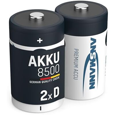 Ansmann Mono D Akkus Typ 8500 1,2 Volt (2 Stück) Mono-D Batterien wiederaufladbar, mit äußerst geringer Selbstentladung/Einsatz in Garagentüröffner, Waage, Uhr, Digitalkamera Ansmann Mono D Akkus Typ 8500 1,2 Volt (2 Stück) Mono-D Batterien wiederaufladbar, mit äußerst geringer Selbstentladung/Einsatz in Garagentüröffner, Waage, Uhr, Digitalkamera