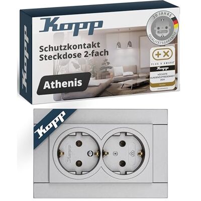 Kopp Athenis Stahl Schutzkontakt-Steckdose 2-fach - Schutzkontakt-Steckdose Kopp Athenis Stahl Schutzkontakt-Steckdose 2-fach - Schutzkontakt-Steckdose