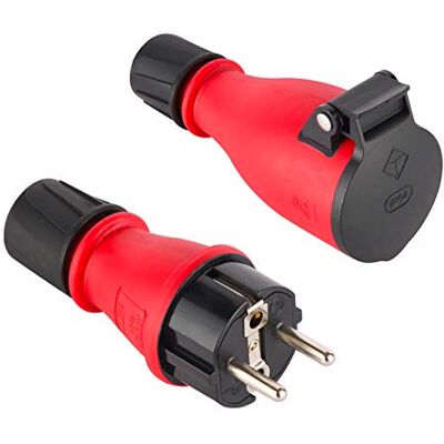 Electraline 92383 Packung mit 1 Gummi-Stecker + 1 Schuko-Steckdose IP54, mit automatischer Federabdeckung für den Freihandbetrieb, Rot/Schwarz Electraline 92383 Packung mit 1 Gummi-Stecker + 1 Schuko-Steckdose IP54, mit automatischer Federabdeckung für den Freihandbetrieb, Rot/Schwarz