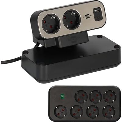 Brennenstuhl ®estilo Duplex Tischsteckdosenleiste mit Schalter und Überspannungsschutz (Steckdosenleiste mit USB C Power Delivery, 1x USB C und 1x USB A, 9x Schutzkontakt-Steckdosen, 2m) silber/schwarz Brennenstuhl ®estilo Duplex Tischsteckdosenleiste mit Schalter und Überspannungsschutz (Steckdosenleiste mit USB C Power Delivery, 1x USB C und 1x USB A, 9x Schutzkontakt-Steckdosen, 2m) silber/schwarz