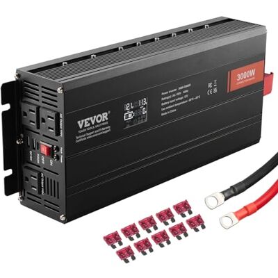 VEVOR Sinus-Wechselrichter 3000 W DC 12 V AC 230 V LCD-Display Wechselrichter mit 3 AC-Steckdosen 2 USB-Anschlüssen 1 Typ-C-Anschluss 10 Ersatzsicherungen für große Haushaltsgeräte VEVOR Sinus-Wechselrichter 3000 W DC 12 V AC 230 V LCD-Display Wechselrichter mit 3 AC-Steckdosen 2 USB-Anschlüssen 1 Typ-C-Anschluss 10 Ersatzsicherungen für große Haushaltsgeräte