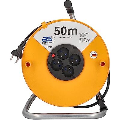 as - Schwabe as Schwabe Kabeltrommel 50 m, IP20 Innenbereich, 4 Steckdosen, Thermoschutzschalter, Feststellbremse, Made in Germany as - Schwabe as Schwabe Kabeltrommel 50 m, IP20 Innenbereich, 4 Steckdosen, Thermoschutzschalter, Feststellbremse, Made in Germany