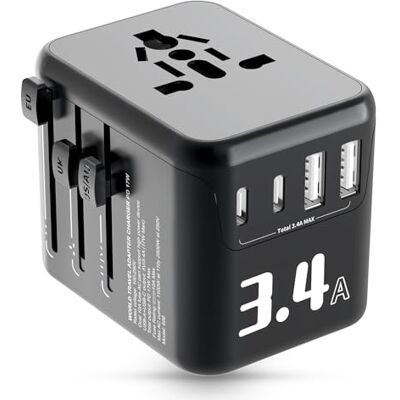 Alyvisun Reisestecker Adapter Weltweit, mit 2 USB-C & 2 USB-A Ports, 5V/3.4A/17W Internationaler Steckdosenadapter, Reiseadapter mit doppelten 10A Sicherungen – Für EU, USA, UK, Australien & weitere Alyvisun Reisestecker Adapter Weltweit, mit 2 USB-C & 2 USB-A Ports, 5V/3.4A/17W Internationaler Steckdosenadapter, Reiseadapter mit doppelten 10A Sicherungen – Für EU, USA, UK, Australien & weitere