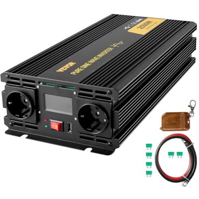 VEVOR 230V Spannungswandler Wechselrichter, 2500W Reiner Sinuswellen Wechselrichter, GYS-2500W 12V DC Pure Sine Wave Power, Reiner Sinus-Wechselrichter Fernbedienung mit Kabel LCD Bildschirm VEVOR 230V Spannungswandler Wechselrichter, 2500W Reiner Sinuswellen Wechselrichter, GYS-2500W 12V DC Pure Sine Wave Power, Reiner Sinus-Wechselrichter Fernbedienung mit Kabel LCD Bildschirm