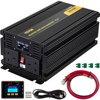 VEVOR Modifizierter Sinus Wechselrichter 2000 W Spannungswandler,DC 24 V auf AC 240 V Dauerleistung Inverter Stromumwandler LCD-Fernbedienung 0,15 A LCD-Anzeigen UK-Steckdose 2 Batteriekabel, Schwarz VEVOR Modifizierter Sinus Wechselrichter 2000 W Spannungswandler,DC 24 V auf AC 240 V Dauerleistung Inverter Stromumwandler LCD-Fernbedienung 0,15 A LCD-Anzeigen UK-Steckdose 2 Batteriekabel, Schwarz