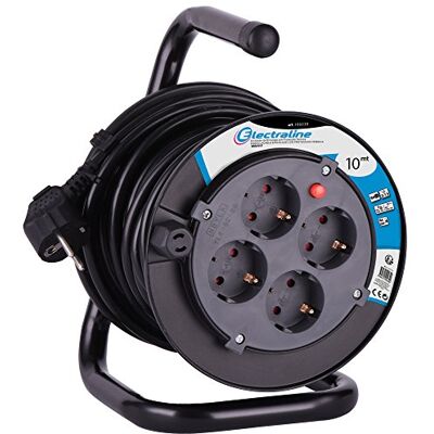Electraline 100238, Kabeltrommel H05VV-F 3G1,5 10 m Kabel IP20 Indoor / Kabelrolle mit 4 Schuko-Steckdosen / Kabelbox mit Verlängerungskabel / Leitungsroller mit Kurbel Electraline 100238, Kabeltrommel H05VV-F 3G1,5 10 m Kabel IP20 Indoor / Kabelrolle mit 4 Schuko-Steckdosen / Kabelbox mit Verlängerungskabel / Leitungsroller mit Kurbel