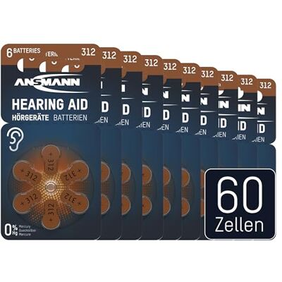 Ansmann 60x Hörgerätebatterien Typ 312 Braun Zink Luft Batterien 1,4V Ansmann 60x Hörgerätebatterien Typ 312 Braun Zink Luft Batterien 1,4V