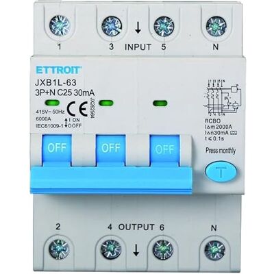 IXTRIMA Leistungsschutzschalter 3P+N 25A 30mA 380V-6KA Klasse A 30mA für DIN-Schiene 4 DIN-Module Schaltkreisschutz und Systemsicherheit IXTRIMA Leistungsschutzschalter 3P+N 25A 30mA 380V-6KA Klasse A 30mA für DIN-Schiene 4 DIN-Module Schaltkreisschutz und Systemsicherheit