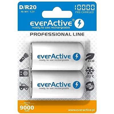 everActive Akku D 10000 mAh 2 Stück, Ni-MH, Mono R20, wiederaufladbar, vorgeladen, höchster Leistung, Professional Line 1.2V, 1 Blisterkarte everActive Akku D 10000 mAh 2 Stück, Ni-MH, Mono R20, wiederaufladbar, vorgeladen, höchster Leistung, Professional Line 1.2V, 1 Blisterkarte