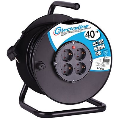Electraline 600150, Kabeltrommel H05VV-F 3G1.5 40M Kabel IP20 Indoor/Kabelrolle mit 4 Schuko-Steckdosen/Kabelbox mit Verlängerungskabel/Leitungsroller mit Kurbel Electraline 600150, Kabeltrommel H05VV-F 3G1.5 40M Kabel IP20 Indoor/Kabelrolle mit 4 Schuko-Steckdosen/Kabelbox mit Verlängerungskabel/Leitungsroller mit Kurbel