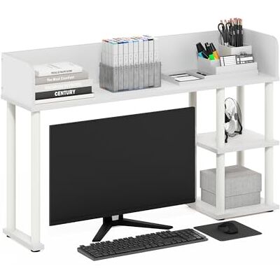 Furinno Classic Desktop Bücherregal Aufbewahrungsregal, Schreibtischorganisator mit 3 Regalen, Weiß/Weiß Furinno Classic Desktop Bücherregal Aufbewahrungsregal, Schreibtischorganisator mit 3 Regalen, Weiß/Weiß