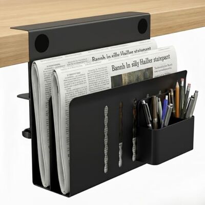 Spacetronik Schreibtisch Seitenaufbewahrung, Desk Side Storage mit Klemme Ohne Bohren, Laptop Halterung Schreibtisch Seitlich Doppelfach aus Stahl mit Stiftehalter, Schwarz, 30x30cm Spacetronik Schreibtisch Seitenaufbewahrung, Desk Side Storage mit Klemme Ohne Bohren, Laptop Halterung Schreibtisch Seitlich Doppelfach aus Stahl mit Stiftehalter, Schwarz, 30x30cm