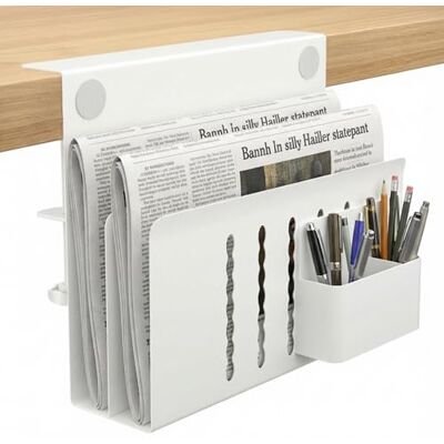 Spacetronik Schreibtisch Seitenaufbewahrung, Desk Side Storage mit Klemme Ohne Bohren, Laptop Halterung Schreibtisch Seitlich Doppelfach aus Stahl mit Stiftehalter, Weiß, 30x30cm Spacetronik Schreibtisch Seitenaufbewahrung, Desk Side Storage mit Klemme Ohne Bohren, Laptop Halterung Schreibtisch Seitlich Doppelfach aus Stahl mit Stiftehalter, Weiß, 30x30cm