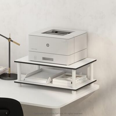 Furinno Just 2-stöckiges werkzeugloses multifunktionales Druckerregal mit Ablagefläche, Weiß mit weißen Rohren Furinno Just 2-stöckiges werkzeugloses multifunktionales Druckerregal mit Ablagefläche, Weiß mit weißen Rohren