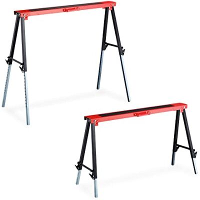 Relaxdays Arbeitsbock, 2er Set, 12-Fach höhenverstellbar, belastbar bis 150 kg, faltbar, Tragegriffe, Klappbock, rot Relaxdays Arbeitsbock, 2er Set, 12-Fach höhenverstellbar, belastbar bis 150 kg, faltbar, Tragegriffe, Klappbock, rot