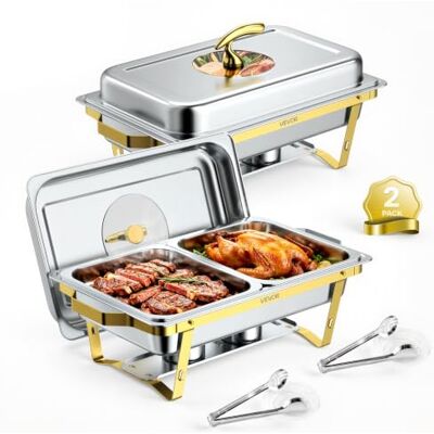 VEVOR Chafing Dish Set 2-TLG. Buffets je 8,52 L Edelstahl Warmhaltebehälter Hochzeiten, Partys, Bankette, Faltbarer Ständer, 1 Behälter in Voller Größe und 2 Behälter in Halber Größe, Servierzange VEVOR Chafing Dish Set 2-TLG. Buffets je 8,52 L Edelstahl Warmhaltebehälter Hochzeiten, Partys, Bankette, Faltbarer Ständer, 1 Behälter in Voller Größe und 2 Behälter in Halber Größe, Servierzange