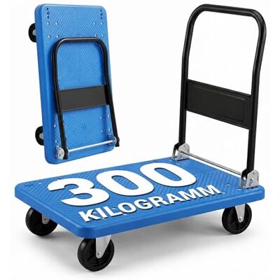 Relaxdays Transportwagen bis 300 kg, klappbar, Plattformwagen, Griff, blau 2 Lenkrollen, große Ladefläche, Handkarre Relaxdays Transportwagen bis 300 kg, klappbar, Plattformwagen, Griff, blau 2 Lenkrollen, große Ladefläche, Handkarre