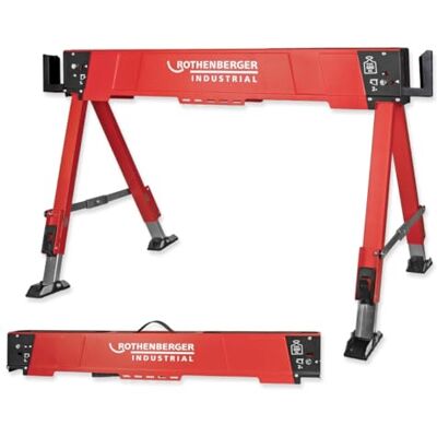 Rothenberger Industrial Falt Arbeitsbock, Sägebock, Unterstellbock, Klappbock höhenverstellbar 67–84,5 cm, klappbar, bis 600 kg belastbar Rothenberger Industrial Falt Arbeitsbock, Sägebock, Unterstellbock, Klappbock höhenverstellbar 67–84,5 cm, klappbar, bis 600 kg belastbar