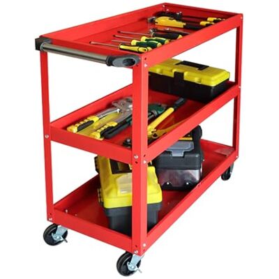 Relaxdays Werkstattwagen, Werkzeugwagen mit 3 Ebenen, mobiler Montagewagen, bis 100 kg, HBT: 76 x 35 x 78 cm, Farbwahl Relaxdays Werkstattwagen, Werkzeugwagen mit 3 Ebenen, mobiler Montagewagen, bis 100 kg, HBT: 76 x 35 x 78 cm, Farbwahl