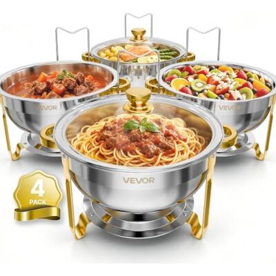 VEVOR Chafing Dish Set für Buffet 4-TLG. 5,68 L Warmhaltebehälter Edelstahl für Hochzeiten, Partys & Familienfeiern, Sichtdeckel, Wasserbehälter, Brennstoffbehälter, Stapelbar für Warme & Kalte Speisen VEVOR Chafing Dish Set für Buffet 4-TLG. 5,68 L Warmhaltebehälter Edelstahl für Hochzeiten, Partys & Familienfeiern, Sichtdeckel, Wasserbehälter, Brennstoffbehälter, Stapelbar für Warme & Kalte Speisen