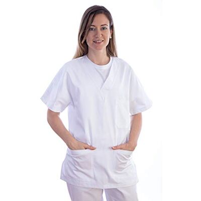 GIMA Kasack aus Baumwolle und Polyester, Krankenhausuniform, weiße Farbe, V-Ausschnitt, Halbärmel, Unisex, S-Größe, für Ärzte, Zahnärzte, Tierärzte, Krankenpfleger, Physiotherapeuten GIMA Kasack aus Baumwolle und Polyester, Krankenhausuniform, weiße Farbe, V-Ausschnitt, Halbärmel, Unisex, S-Größe, für Ärzte, Zahnärzte, Tierärzte, Krankenpfleger, Physiotherapeuten