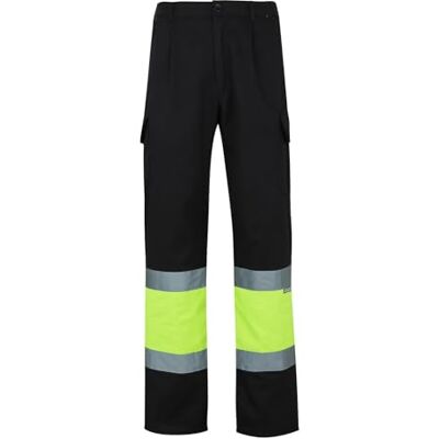 VELILLA 157, zweifarbige Hose mit mehreren Taschen, hohe Sichtbarkeit, Schwarz und Neongelb, Größe M VELILLA 157, zweifarbige Hose mit mehreren Taschen, hohe Sichtbarkeit, Schwarz und Neongelb, Größe M