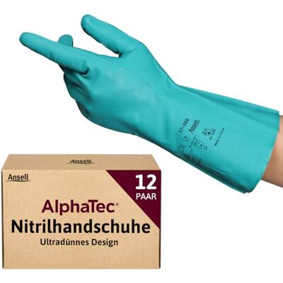 Ansell AlphaTec 37-300 Mehrzweckhandschuhe aus Nitril, Chemikalienschutz, Lebensmittel Geeignet, Wiederverwendbare Nitrilhandschuhe, Hausputz, Haushalt, Kochen, Grün, Größe XL (12 Paar) Ansell AlphaTec 37-300 Mehrzweckhandschuhe aus Nitril, Chemikalienschutz, Lebensmittel Geeignet, Wiederverwendbare Nitrilhandschuhe, Hausputz, Haushalt, Kochen, Grün, Größe XL (12 Paar)