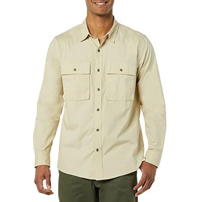 Amazon Herren Utility-Hemd mit Langen Ärmeln, Zwei Taschen und Standard-Passform, Hellbronze, L Amazon Herren Utility-Hemd mit Langen Ärmeln, Zwei Taschen und Standard-Passform, Hellbronze, L