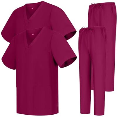 MISEMIYA Unisex 2 Uniformen Sanitaires Bz-2-6801-6802 2 Sets-Pyjama Sanitär 2-6801-6802, granatrot, S (2er Pack) MISEMIYA Unisex 2 Uniformen Sanitaires Bz-2-6801-6802 2 Sets-Pyjama Sanitär 2-6801-6802, granatrot, S (2er Pack)