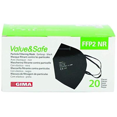 GIMA Ergonomische, Faltbare, Staubfeste Value&Safe FFP2-Filtrierende Maske, 5 Lagen, Schwarz, PSA der Klasse III, 20 Stücke in einzelner Beutelverpackung, Sprachen GB,FR,IT,ES,PT 20735 Einheitsgröße GIMA Ergonomische, Faltbare, Staubfeste Value&Safe FFP2-Filtrierende Maske, 5 Lagen, Schwarz, PSA der Klasse III, 20 Stücke in einzelner Beutelverpackung, Sprachen GB,FR,IT,ES,PT 20735 Einheitsgröße