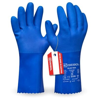 Gebol Blue Tech, 1 Paar Lange PVC-Gummihandschuhe mit Baumwollstrick, Chemikalienbeständige Putzhandschuhe gegen Säure & Öl, Wasserdichte Haushaltshandschuhe, L (Gr. 9), Blau Gebol Blue Tech, 1 Paar Lange PVC-Gummihandschuhe mit Baumwollstrick, Chemikalienbeständige Putzhandschuhe gegen Säure & Öl, Wasserdichte Haushaltshandschuhe, L (Gr. 9), Blau