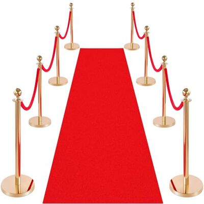 VEVOR Absperrpfosten 8-teilig, Personenleitsystem Set mit Rotem Teppich (10 m) & 6 Roten Samtseilen (1,5 m), Absperrständer mit Nachfüllbarem Sockel für Konzerte Ausstellungen Hotels Kinos (Golden) VEVOR Absperrpfosten 8-teilig, Personenleitsystem Set mit Rotem Teppich (10 m) & 6 Roten Samtseilen (1,5 m), Absperrständer mit Nachfüllbarem Sockel für Konzerte Ausstellungen Hotels Kinos (Golden)