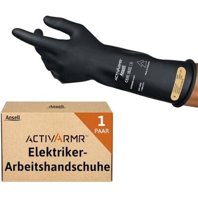 Ansell ActivArmr Elektriker-Schutzhandschuhe, Elektroschutz Klass 00 (500V), Elektrisch Isolierende Gummihandschuhe, Professionelle Arbeitshandschuhe 36cm, Schwarz, Größe L (1 Paar) Ansell ActivArmr Elektriker-Schutzhandschuhe, Elektroschutz Klass 00 (500V), Elektrisch Isolierende Gummihandschuhe, Professionelle Arbeitshandschuhe 36cm, Schwarz, Größe L (1 Paar)