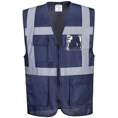 Portwest F476 Iona Exekutiv Weste Telefon-und Stifttasche Schmale Passform Marine, L, EN 17353 Typ B3, 100% Polyester, Baumwolle, Neuer ID-Karten-Halter, Normalgröße, Reflektierend Portwest F476 Iona Exekutiv Weste Telefon-und Stifttasche Schmale Passform Marine, L, EN 17353 Typ B3, 100% Polyester, Baumwolle, Neuer ID-Karten-Halter, Normalgröße, Reflektierend