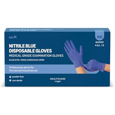 Amazon Blaue Einweghandschuhe aus Nitril, Puderfrei, Latexfrei, Größe M, 100 Stück Amazon Blaue Einweghandschuhe aus Nitril, Puderfrei, Latexfrei, Größe M, 100 Stück