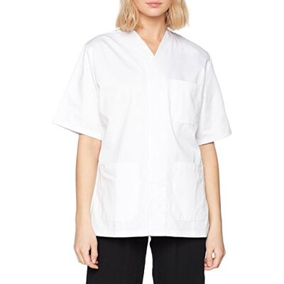 GIMA Kasack aus Baumwolle und Polyester, Krankenhausuniform, weiße Farbe, V-Ausschnitt, Halbärmel, 5 Druckknöpfe, Unisex, S-Größe, für Ärzte, Tierärzte, Krankenpfleger und Gesundheitspersonal GIMA Kasack aus Baumwolle und Polyester, Krankenhausuniform, weiße Farbe, V-Ausschnitt, Halbärmel, 5 Druckknöpfe, Unisex, S-Größe, für Ärzte, Tierärzte, Krankenpfleger und Gesundheitspersonal