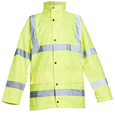 Blackrock Gelbe Warnschutz-Regenjacke, für Herren und Damen, leicht, wasserdicht, Arbeitskleidung, reflektierend, hohe Sichtbarkeit, Sicherheits-Regenmantel, verdeckte Kapuze, Cargotaschen Blackrock Gelbe Warnschutz-Regenjacke, für Herren und Damen, leicht, wasserdicht, Arbeitskleidung, reflektierend, hohe Sichtbarkeit, Sicherheits-Regenmantel, verdeckte Kapuze, Cargotaschen