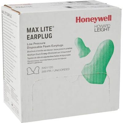 Howard Leight by Honeywell MAXIMUM LITE Einweg-Ohrstöpsel ohne Kabel, grüne Farbe, konturierte T-Form, ideal für Arbeiter mit kleineren Gehörgängen, SNR 34 dB (BOX mit 200 Paar) Howard Leight by Honeywell MAXIMUM LITE Einweg-Ohrstöpsel ohne Kabel, grüne Farbe, konturierte T-Form, ideal für Arbeiter mit kleineren Gehörgängen, SNR 34 dB (BOX mit 200 Paar)