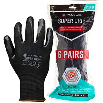 Blackrock 6er-Pack Super Grip Arbeitshandschuhe, schwarzes Nitril, Männer & Frauen, Dachdecker, Lager, dünn, DIY, Gartenarbeit, Outdoor, Sicherheitshandschuhe Blackrock 6er-Pack Super Grip Arbeitshandschuhe, schwarzes Nitril, Männer & Frauen, Dachdecker, Lager, dünn, DIY, Gartenarbeit, Outdoor, Sicherheitshandschuhe