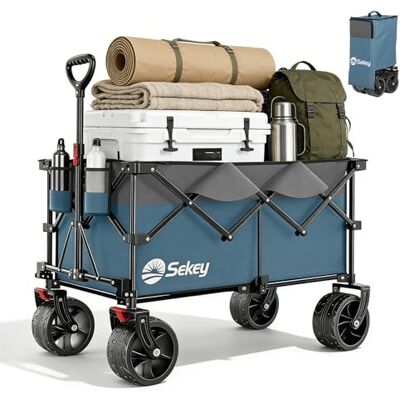 Sekey XXL Plus Bollerwagen Faltbar 200L 200KG Extra Breit-Reifen Faltbollerwagen mit 17x10 cm All-Terrain-Räder Handwagen, Patentiert 4-Wege-Sofortaufbau Transportwagen, Blau&Grau Sekey XXL Plus Bollerwagen Faltbar 200L 200KG Extra Breit-Reifen Faltbollerwagen mit 17x10 cm All-Terrain-Räder Handwagen, Patentiert 4-Wege-Sofortaufbau Transportwagen, Blau&Grau