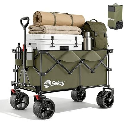 Sekey XXL Plus Bollerwagen Faltbar 200L 200KG Extra Breit-Reifen Faltbollerwagen mit 17x10 cm All-Terrain-Räder Handwagen, Patentiert 4-Wege-Sofortaufbau Transportwagen, Olivgrün Sekey XXL Plus Bollerwagen Faltbar 200L 200KG Extra Breit-Reifen Faltbollerwagen mit 17x10 cm All-Terrain-Räder Handwagen, Patentiert 4-Wege-Sofortaufbau Transportwagen, Olivgrün