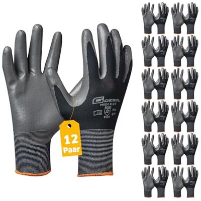 Gebol Midi Flex, 12 Paar Arbeitshandschuhe Herren, Nitril-beschichtete Montagehandschuhe für Nass- & Ölarbeiten, rutschfeste Handschuhe für Werkstatt & Garten, Gr. XL (Gr.10), Schwarz Gebol Midi Flex, 12 Paar Arbeitshandschuhe Herren, Nitril-beschichtete Montagehandschuhe für Nass- & Ölarbeiten, rutschfeste Handschuhe für Werkstatt & Garten, Gr. XL (Gr.10), Schwarz