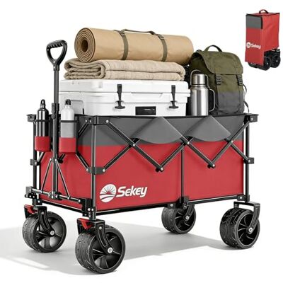 Sekey XXL Plus Bollerwagen Faltbar 200L 200KG Extra Breit-Reifen Faltbollerwagen mit 17x10 cm All-Terrain-Räder Handwagen, Patentiert 4-Wege-Sofortaufbau Transportwagen, Rot&Grau Sekey XXL Plus Bollerwagen Faltbar 200L 200KG Extra Breit-Reifen Faltbollerwagen mit 17x10 cm All-Terrain-Räder Handwagen, Patentiert 4-Wege-Sofortaufbau Transportwagen, Rot&Grau
